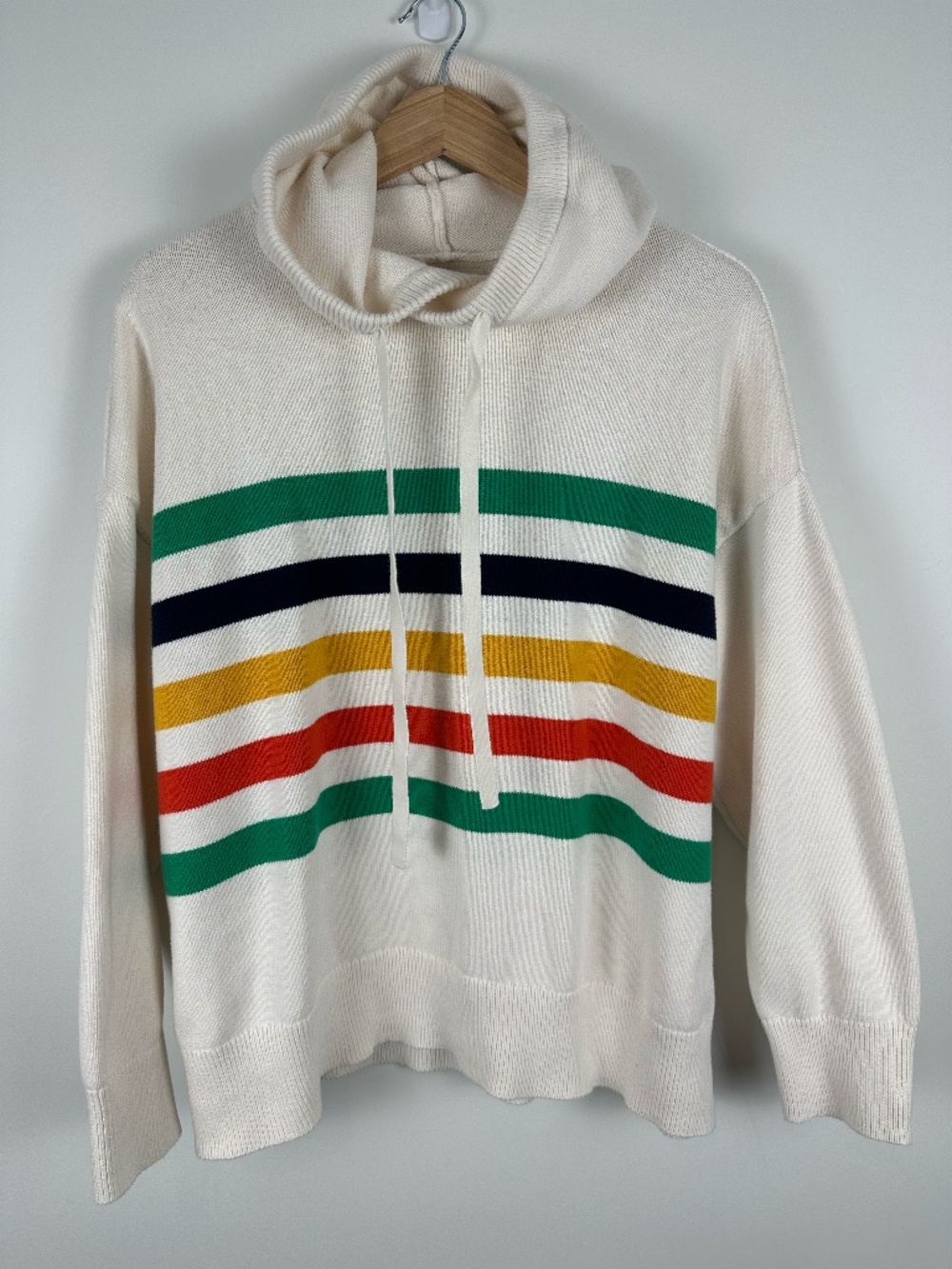 Lou & Grey LOFT Striped Cotton Hoodie Sweater XL Ivory Multicolor